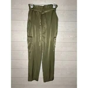 Bar III moss  green high rise paper bag pants Size Small